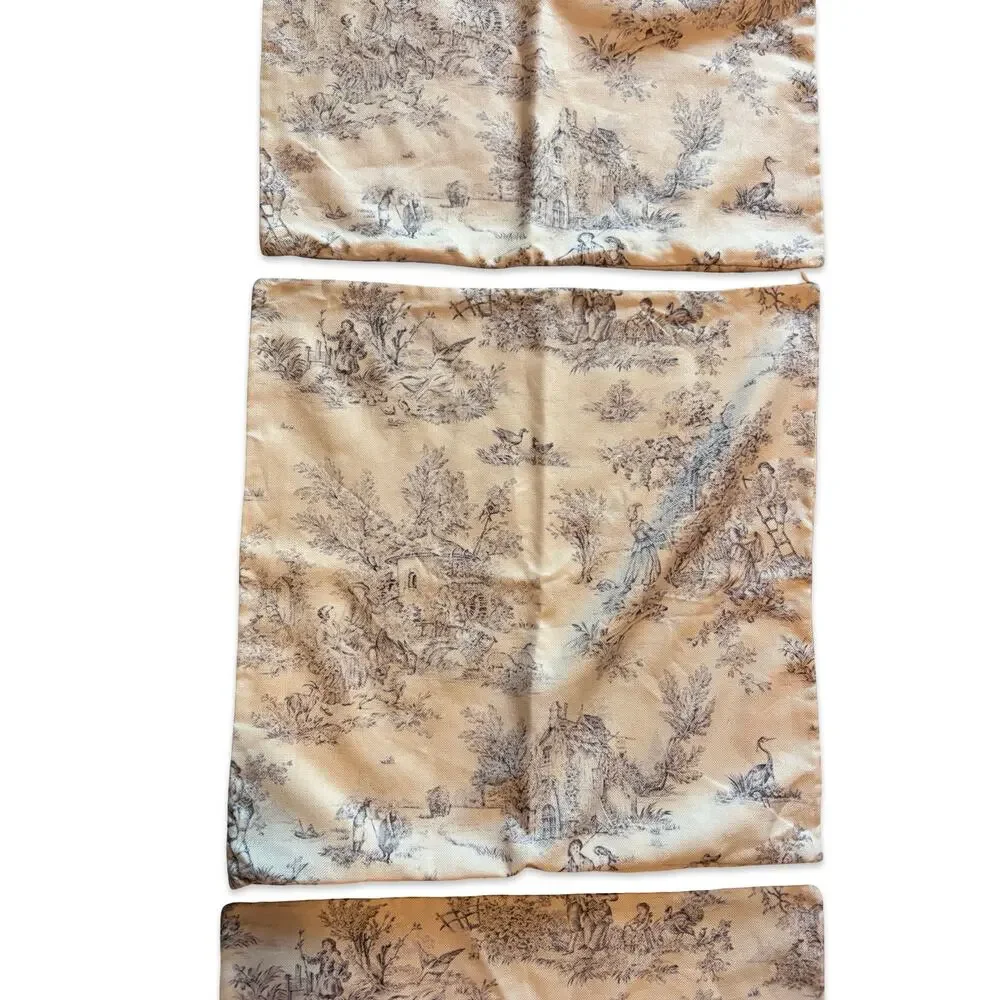 Set of 3 Toile Pillow Covers 19x19 Blue Beige French Country Cottagecore Zip
